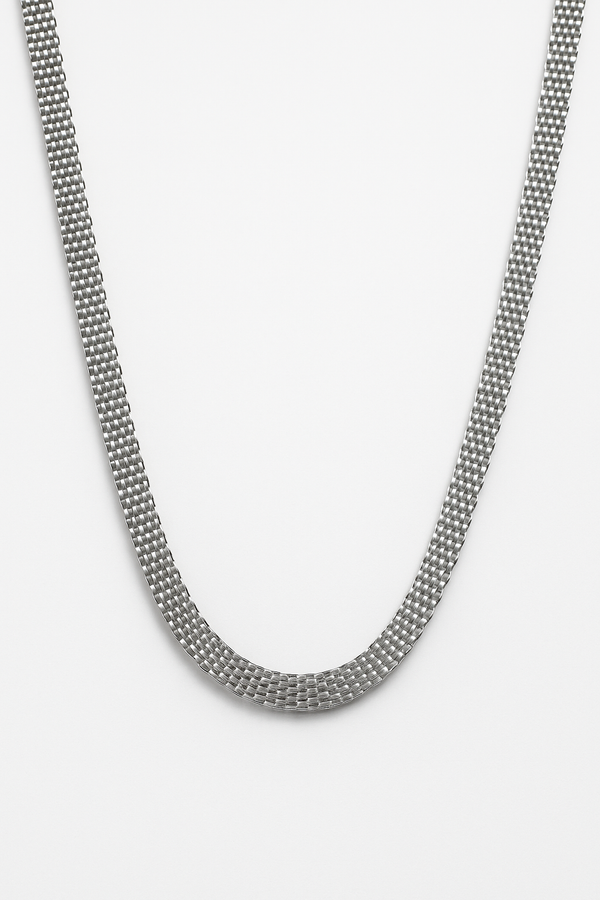 Collar Malla Correa · Bañado en rodio